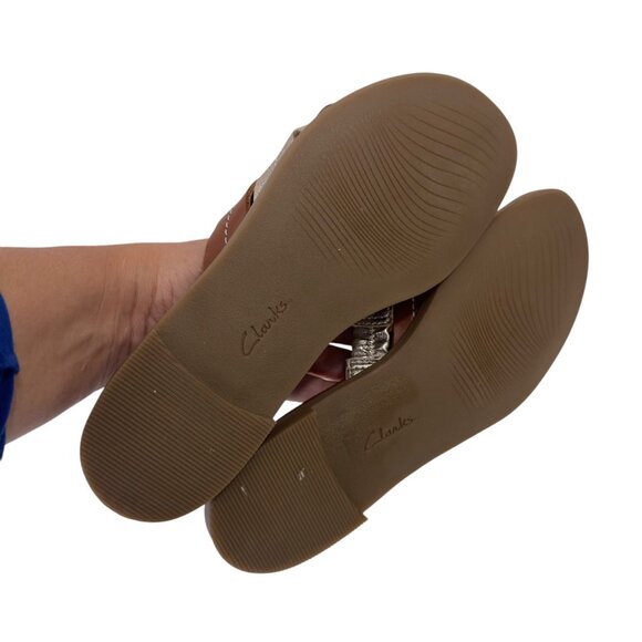 Clarks Collection Women SZ 5.5M Brown & Rosegold Woven Slide Sandal - Picture 7 of 14